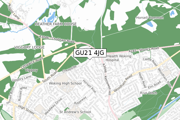 GU21 4JG map - small scale - OS Open Zoomstack (Ordnance Survey)