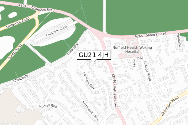 GU21 4JH map - large scale - OS Open Zoomstack (Ordnance Survey)