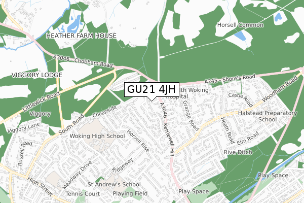 GU21 4JH map - small scale - OS Open Zoomstack (Ordnance Survey)