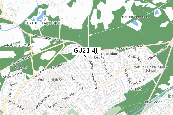 GU21 4JJ map - small scale - OS Open Zoomstack (Ordnance Survey)