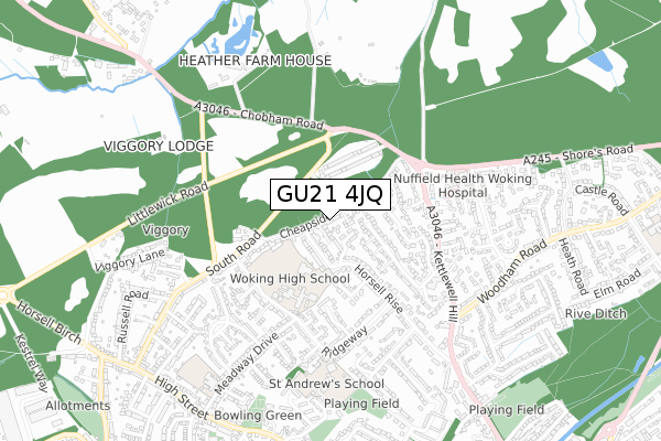 GU21 4JQ map - small scale - OS Open Zoomstack (Ordnance Survey)