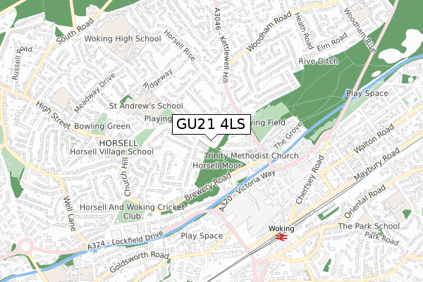 GU21 4LS map - small scale - OS Open Zoomstack (Ordnance Survey)