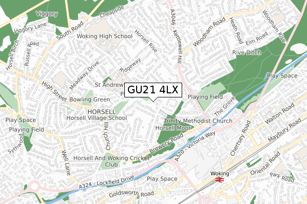 GU21 4LX map - small scale - OS Open Zoomstack (Ordnance Survey)