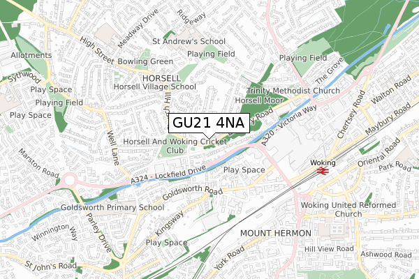 GU21 4NA map - small scale - OS Open Zoomstack (Ordnance Survey)