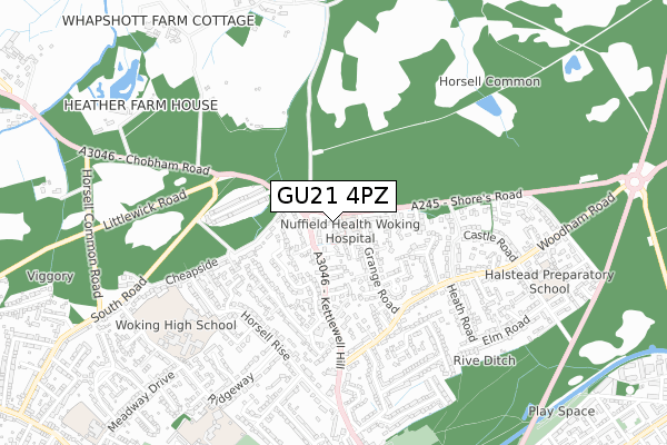 GU21 4PZ map - small scale - OS Open Zoomstack (Ordnance Survey)