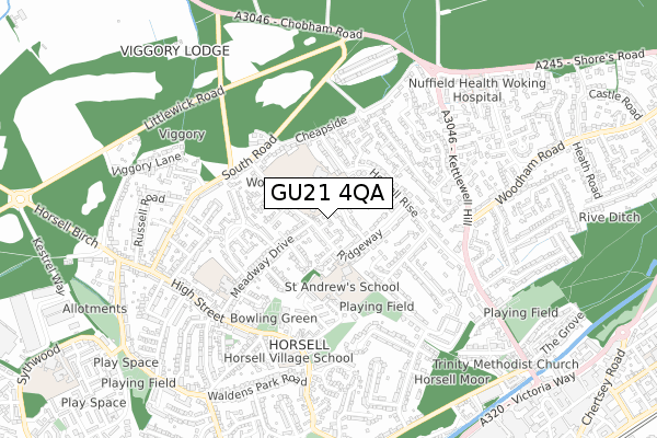 GU21 4QA map - small scale - OS Open Zoomstack (Ordnance Survey)