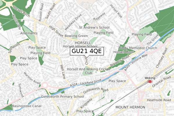 GU21 4QE map - small scale - OS Open Zoomstack (Ordnance Survey)