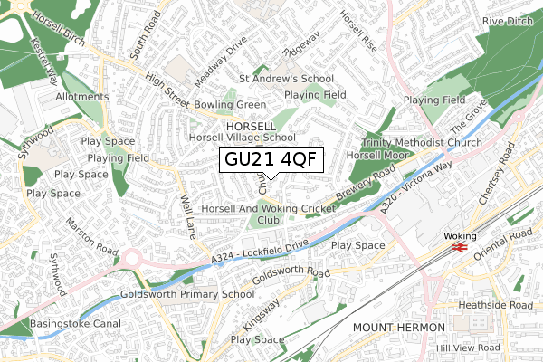 GU21 4QF map - small scale - OS Open Zoomstack (Ordnance Survey)