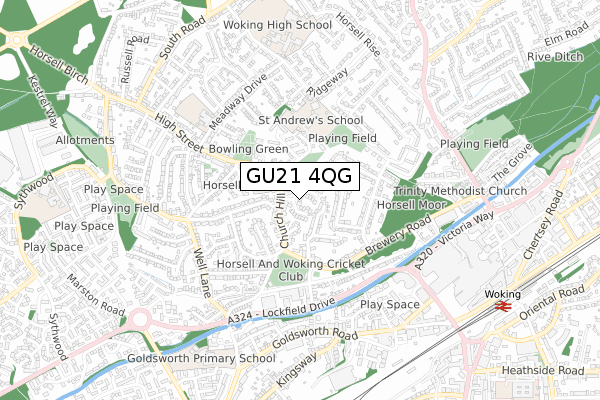 GU21 4QG map - small scale - OS Open Zoomstack (Ordnance Survey)