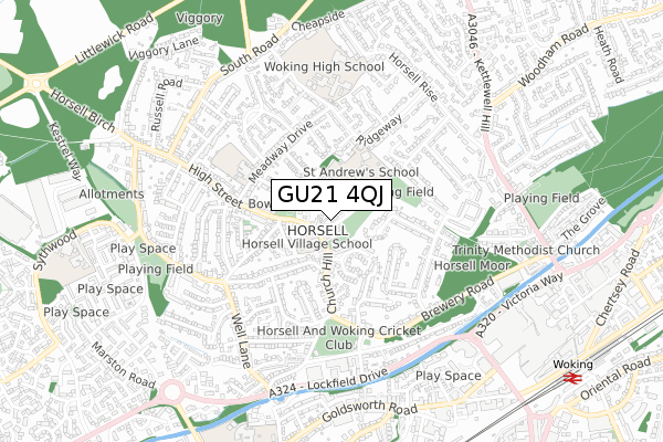 GU21 4QJ map - small scale - OS Open Zoomstack (Ordnance Survey)