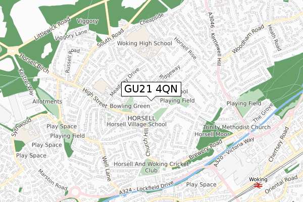 GU21 4QN map - small scale - OS Open Zoomstack (Ordnance Survey)