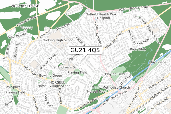 GU21 4QS map - small scale - OS Open Zoomstack (Ordnance Survey)