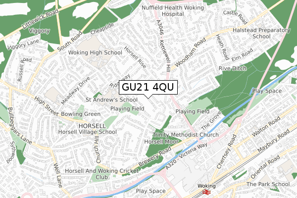 GU21 4QU map - small scale - OS Open Zoomstack (Ordnance Survey)