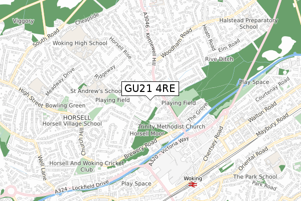 GU21 4RE map - small scale - OS Open Zoomstack (Ordnance Survey)