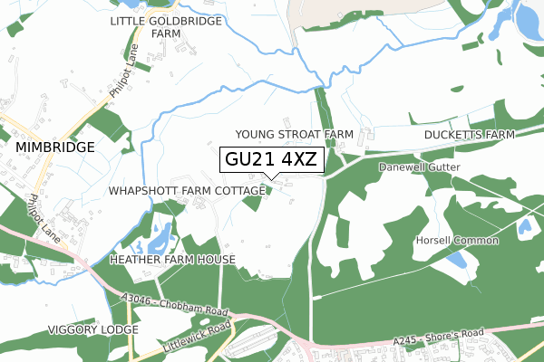 GU21 4XZ map - small scale - OS Open Zoomstack (Ordnance Survey)