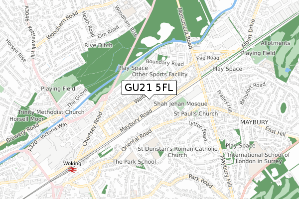 GU21 5FL map - small scale - OS Open Zoomstack (Ordnance Survey)