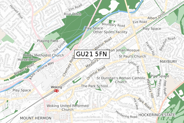 GU21 5FN map - small scale - OS Open Zoomstack (Ordnance Survey)