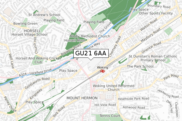 GU21 6AA map - small scale - OS Open Zoomstack (Ordnance Survey)