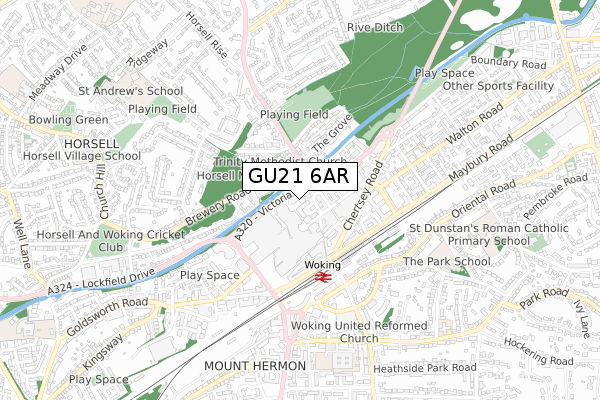 GU21 6AR map - small scale - OS Open Zoomstack (Ordnance Survey)