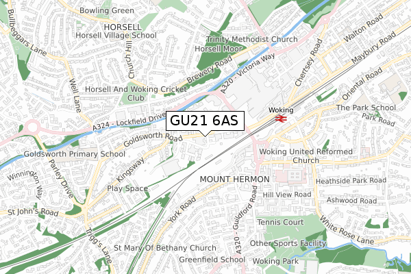 GU21 6AS map - small scale - OS Open Zoomstack (Ordnance Survey)