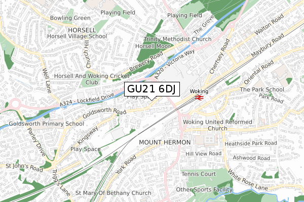 GU21 6DJ map - small scale - OS Open Zoomstack (Ordnance Survey)