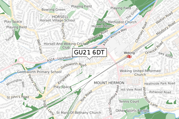 GU21 6DT map - small scale - OS Open Zoomstack (Ordnance Survey)