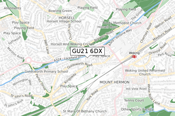 GU21 6DX map - small scale - OS Open Zoomstack (Ordnance Survey)