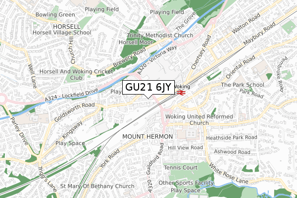 GU21 6JY map - small scale - OS Open Zoomstack (Ordnance Survey)