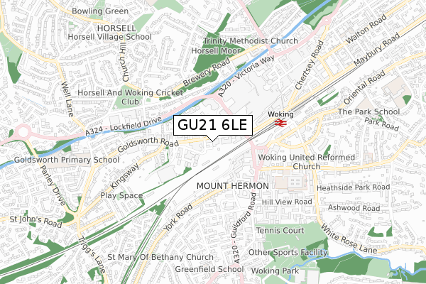 GU21 6LE map - small scale - OS Open Zoomstack (Ordnance Survey)