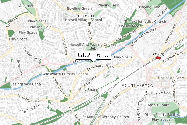 GU21 6LU map - small scale - OS Open Zoomstack (Ordnance Survey)