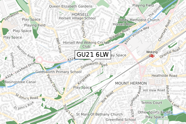 GU21 6LW map - small scale - OS Open Zoomstack (Ordnance Survey)