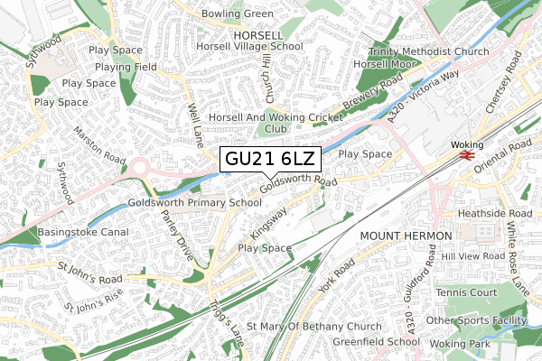 GU21 6LZ map - small scale - OS Open Zoomstack (Ordnance Survey)