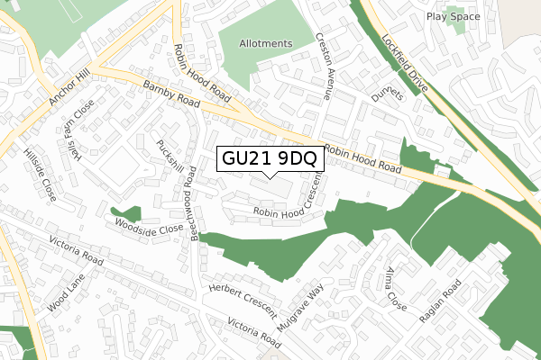 GU21 9DQ map - large scale - OS Open Zoomstack (Ordnance Survey)