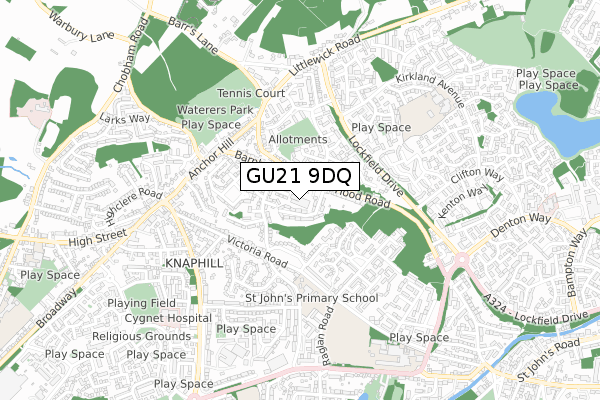 GU21 9DQ map - small scale - OS Open Zoomstack (Ordnance Survey)