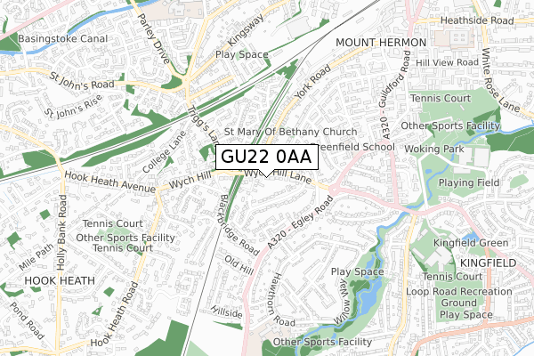 GU22 0AA map - small scale - OS Open Zoomstack (Ordnance Survey)