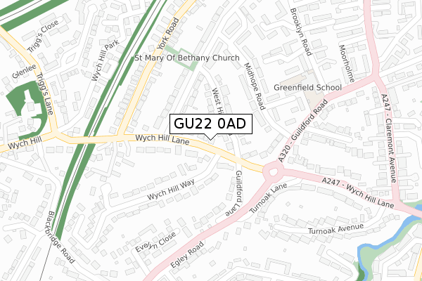 GU22 0AD map - large scale - OS Open Zoomstack (Ordnance Survey)