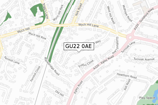 GU22 0AE map - large scale - OS Open Zoomstack (Ordnance Survey)