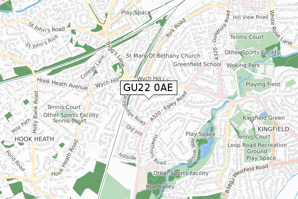 GU22 0AE map - small scale - OS Open Zoomstack (Ordnance Survey)