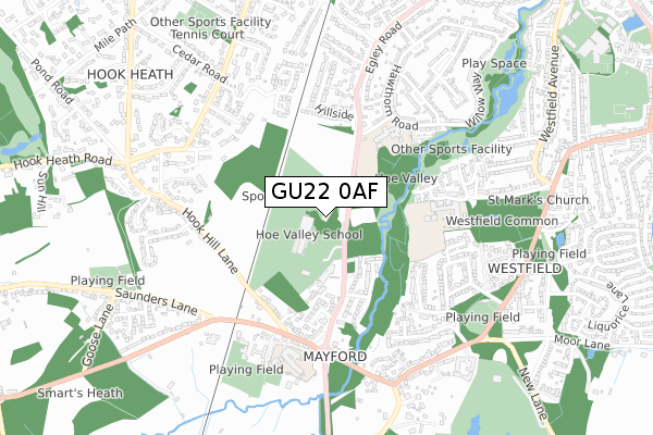 GU22 0AF map - small scale - OS Open Zoomstack (Ordnance Survey)