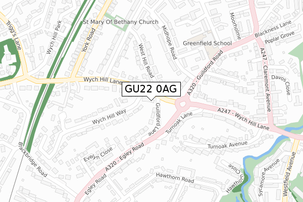 GU22 0AG map - large scale - OS Open Zoomstack (Ordnance Survey)