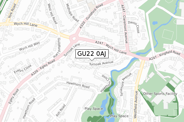 GU22 0AJ map - large scale - OS Open Zoomstack (Ordnance Survey)