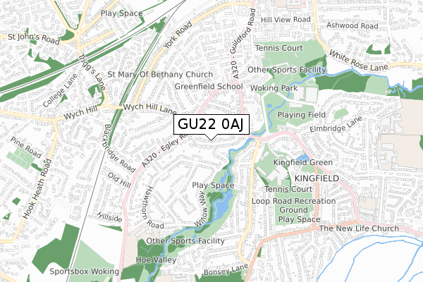 GU22 0AJ map - small scale - OS Open Zoomstack (Ordnance Survey)