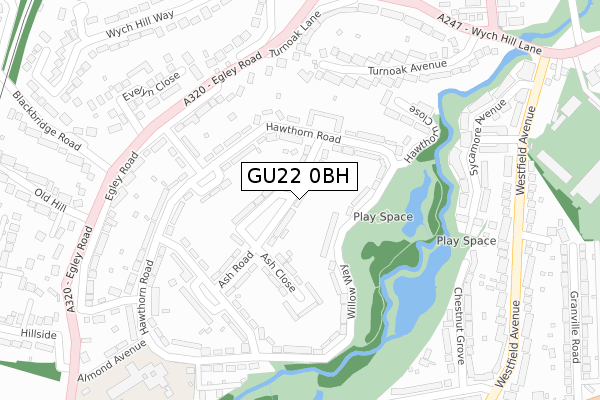 GU22 0BH map - large scale - OS Open Zoomstack (Ordnance Survey)