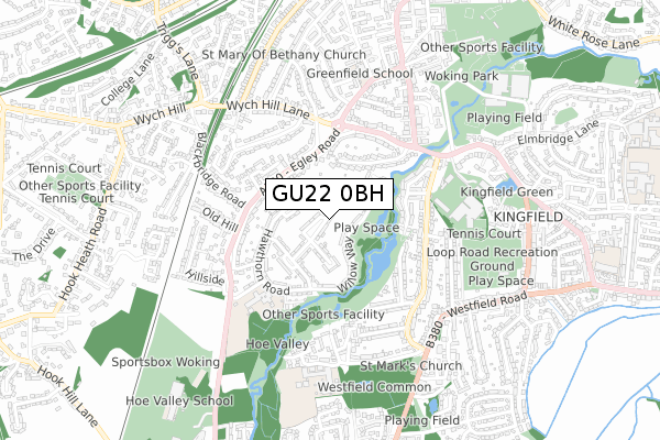 GU22 0BH map - small scale - OS Open Zoomstack (Ordnance Survey)