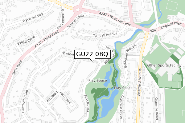 GU22 0BQ map - large scale - OS Open Zoomstack (Ordnance Survey)