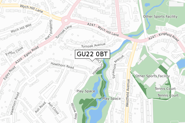 GU22 0BT map - large scale - OS Open Zoomstack (Ordnance Survey)