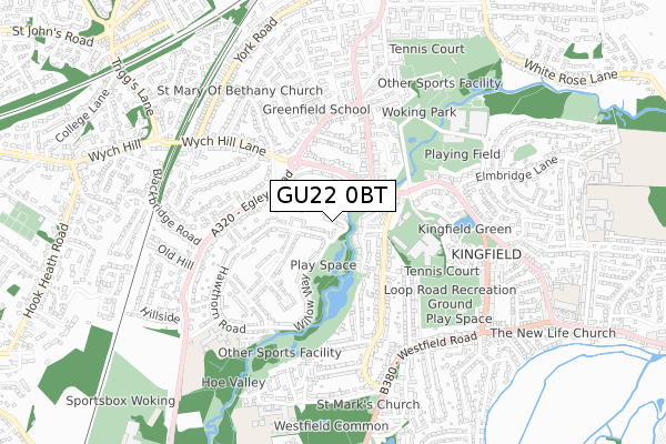 GU22 0BT map - small scale - OS Open Zoomstack (Ordnance Survey)