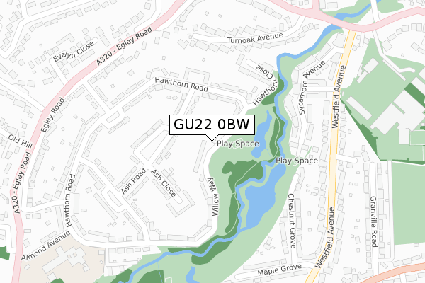 GU22 0BW map - large scale - OS Open Zoomstack (Ordnance Survey)