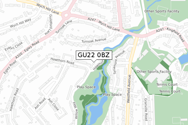 GU22 0BZ map - large scale - OS Open Zoomstack (Ordnance Survey)