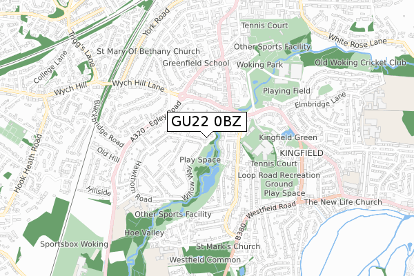 GU22 0BZ map - small scale - OS Open Zoomstack (Ordnance Survey)